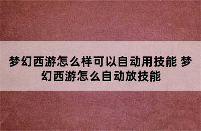 梦幻西游怎么样可以自动用技能 梦幻西游怎么自动放技能